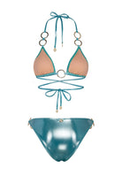 Bonesta-Escalante Shiny Turquoise Blue Halka Aksesuarlı Üçgen Bikini Takımı-Bikini & Mayo-5-Milagron.com