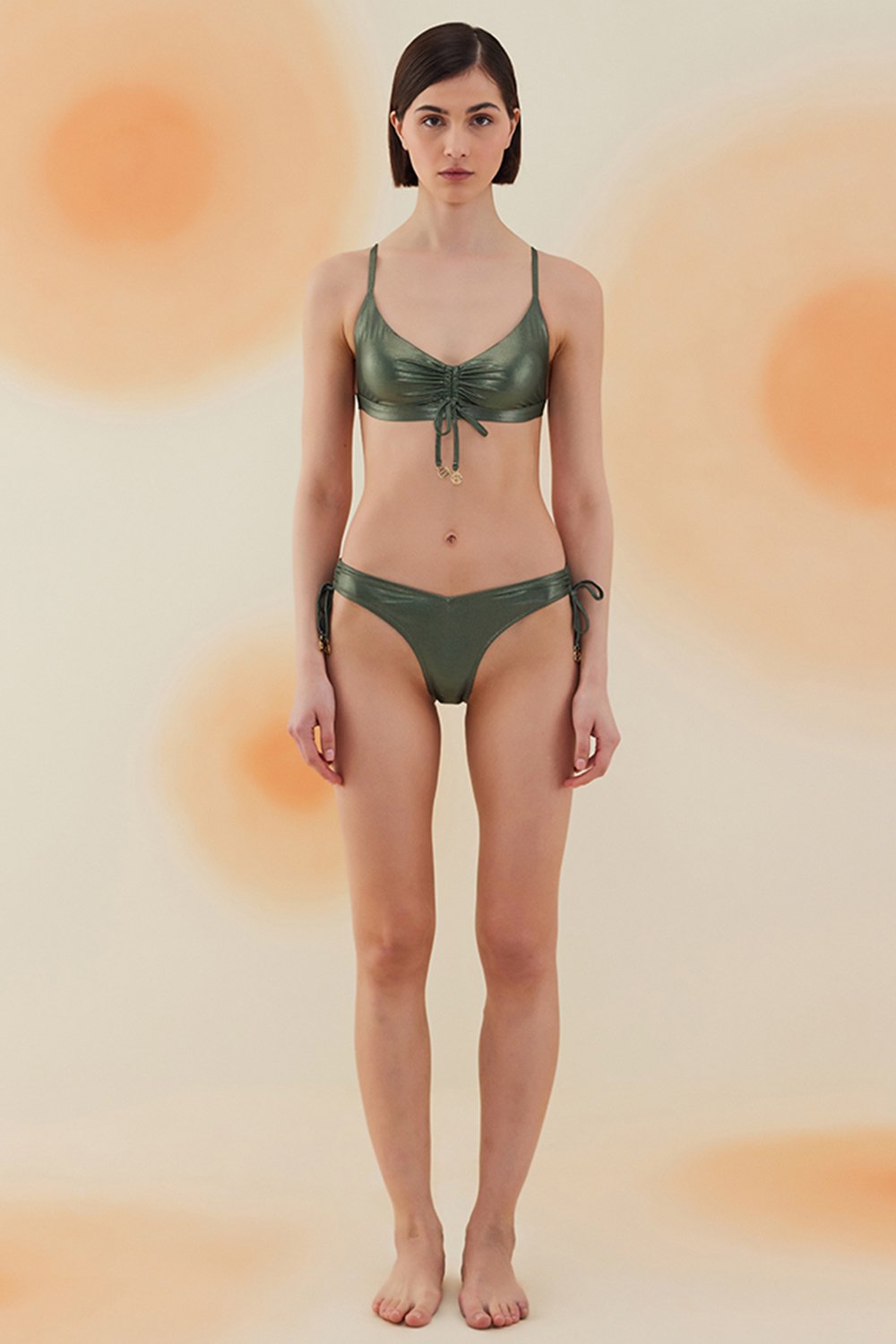 Bonesta-Freesia Shiny Hunter Green Büzgülü Bikini Takımı-Bikini & Mayo-1-Milagron.com