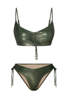Bonesta-Freesia Shiny Hunter Green Büzgülü Bikini Takımı-Bikini & Mayo-11-Milagron.com