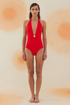 Bonesta-Gibson Scarlet Red Deniz Kabuklu Boyundan Bağlamalı Mayo-Bikini & Mayo-1-Milagron.com