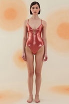 Bonesta-Glory Shiny Terracota Red Bağcıklı V Yaka Mayo-Bikini & Mayo-1-Milagron.com