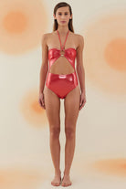 Bonesta-Guajira Shiny Crimson Red Halka Aksesuarlı Boyundan Bağcıklı Mayo-Bikini & Mayo-1-Milagron.com