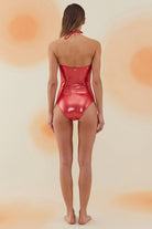 Bonesta-Guajira Shiny Crimson Red Halka Aksesuarlı Boyundan Bağcıklı Mayo-Bikini & Mayo-4-Milagron.com