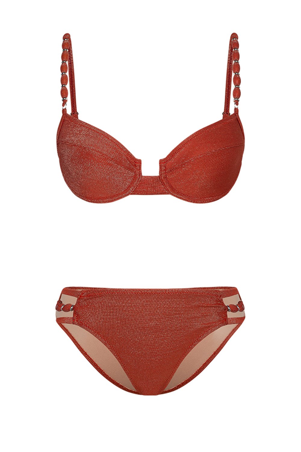 Bonesta-Larzac Ruby Red Boncuklu Balenli Bikini Takımı-Bikini & Mayo-4-Milagron.com