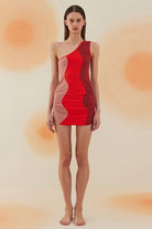 Bonesta-Meska Beige, Scarlet Red And Burgundy Terry Tek Omuz-Elbise-1-Milagron.com