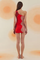 Bonesta-Meska Beige, Scarlet Red And Burgundy Terry Tek Omuz-Elbise-4-Milagron.com