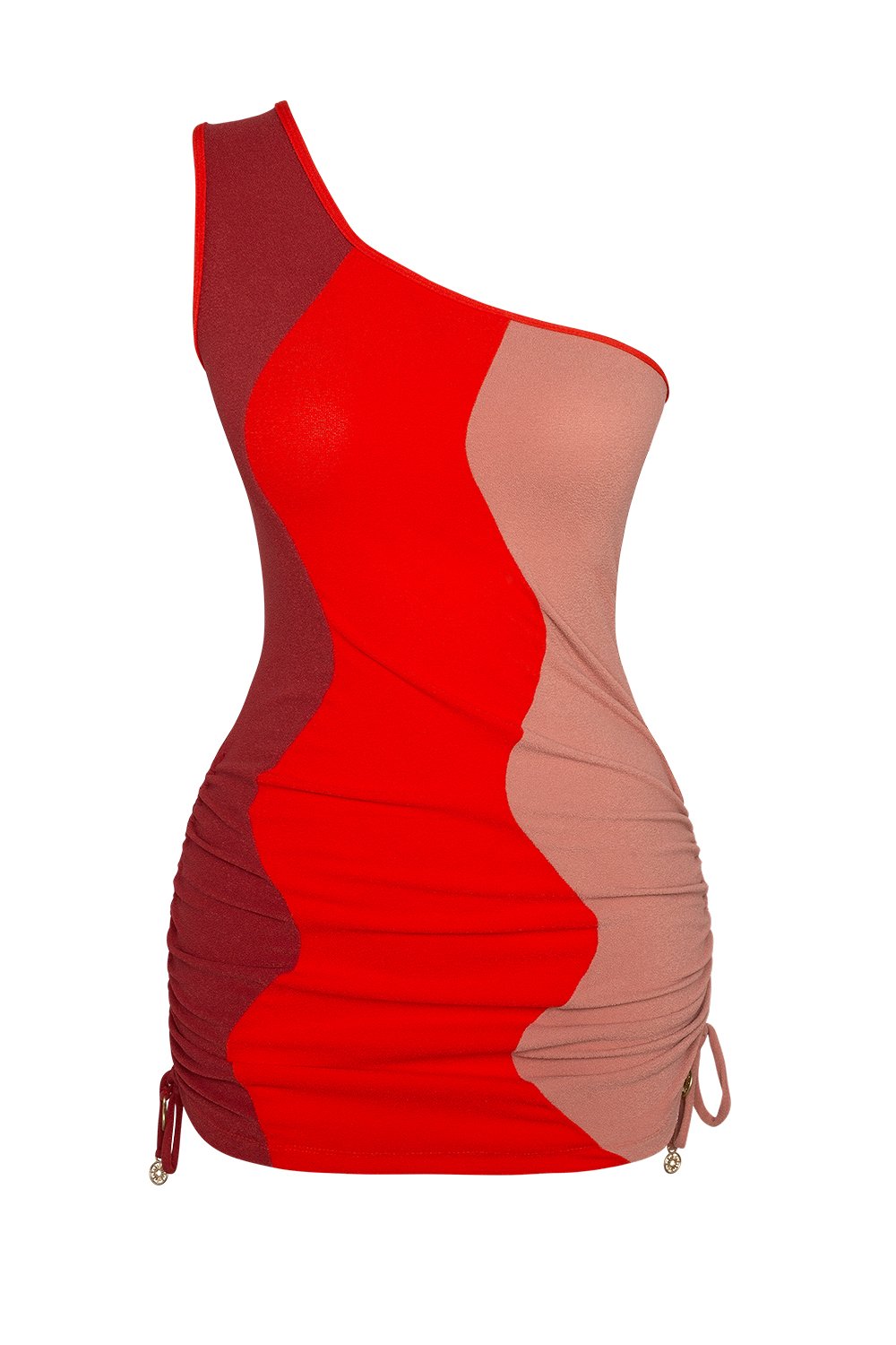 Bonesta-Meska Beige, Scarlet Red And Burgundy Terry Tek Omuz-Elbise-5-Milagron.com