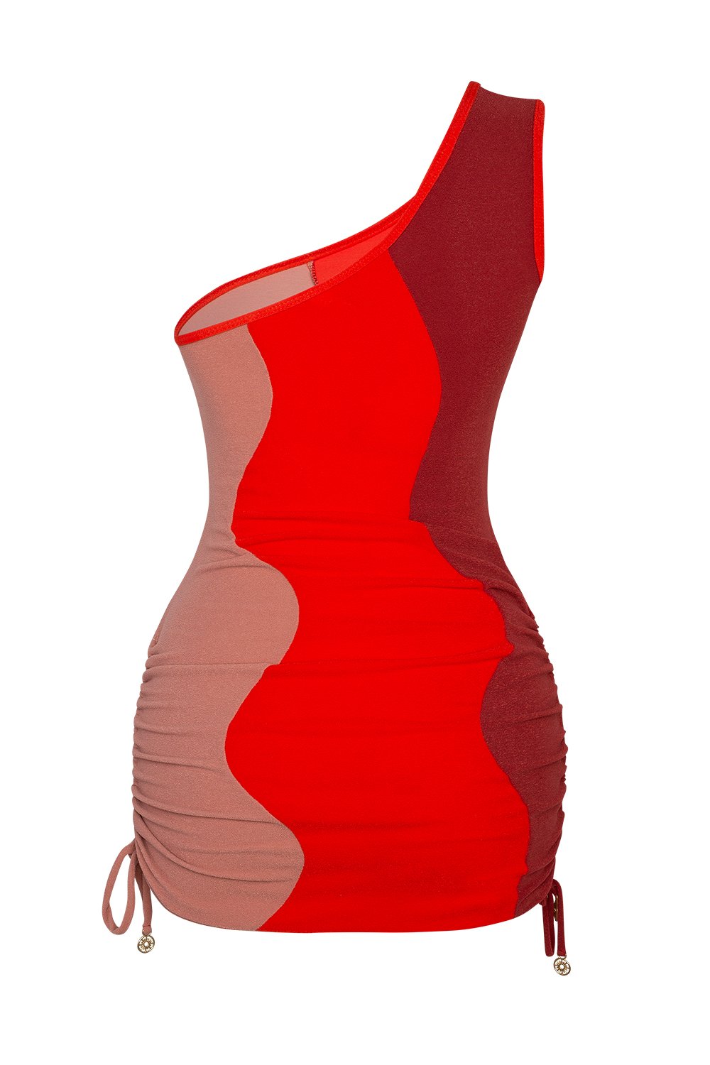 Bonesta-Meska Beige, Scarlet Red And Burgundy Terry Tek Omuz-Elbise-6-Milagron.com