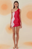 Bonesta-Meska Fuchsia, Cotton Candy And Cherry Red Terry Tek Omuz-Elbise-1-Milagron.com