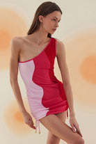 Bonesta-Meska Fuchsia, Cotton Candy And Cherry Red Terry Tek Omuz-Elbise-2-Milagron.com