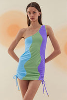 Bonesta-Meska Pistachio Green, Sky Blue And Mauve Purple Terry Tek Omuz-Elbise-2-Milagron.com