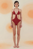 Bonesta-Mesquite Burgundy Terry Üçgen Asimetrik Mayo-Bikini & Mayo-1-Milagron.com