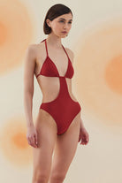 Bonesta-Mesquite Burgundy Terry Üçgen Asimetrik Mayo-Bikini & Mayo-2-Milagron.com