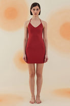Bonesta-Oasis Burgundy Terry V Yaka Elbise-Elbise-1-Milagron.com