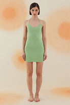 Bonesta-Oasis Pistachio Green Terry V Yaka Elbise-Elbise-1-Milagron.com