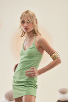 Bonesta-Oasis Pistachio Green Terry V Yaka Elbise-Elbise-7-Milagron.com