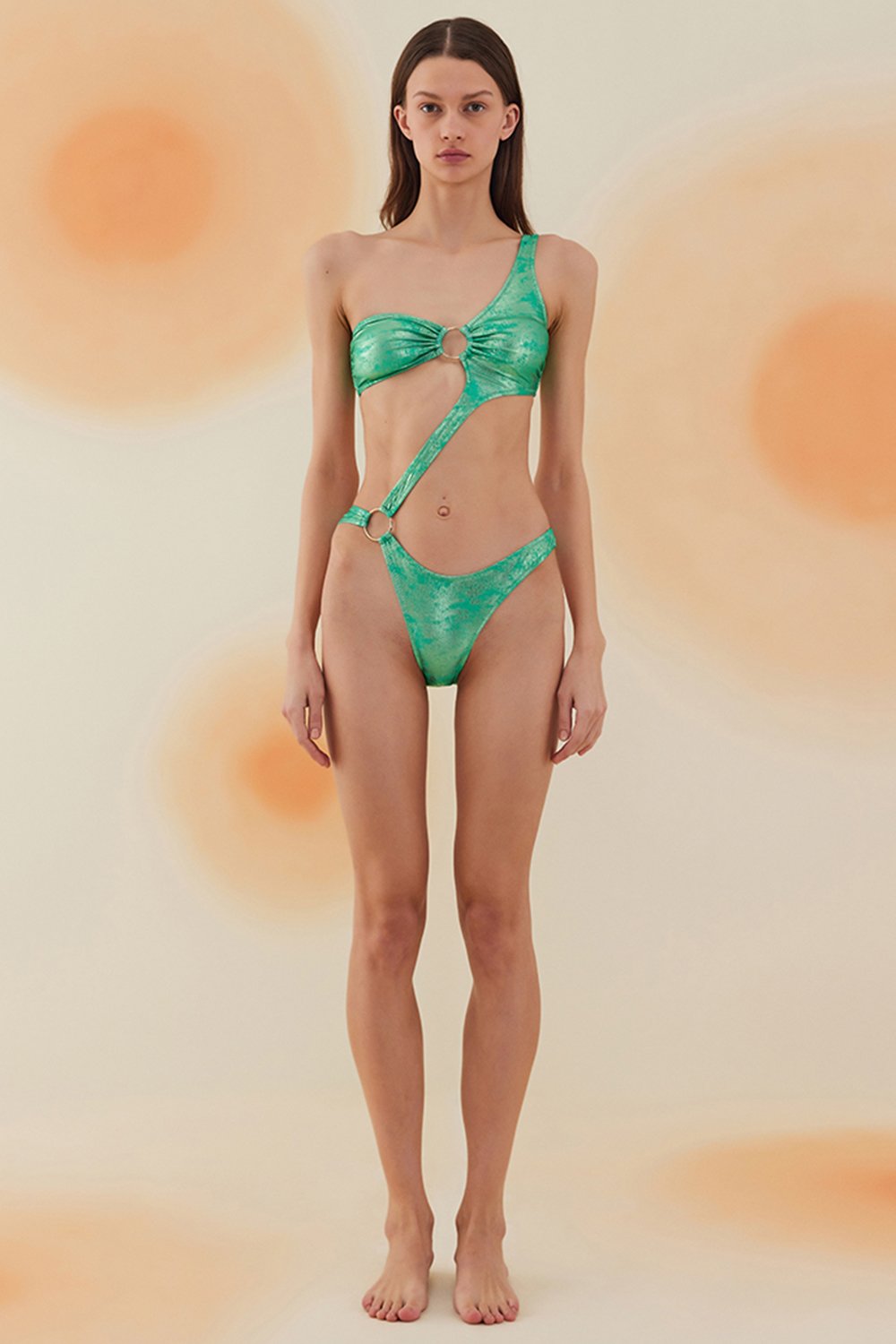Bonesta-Pedirka Shiny Emerald Green Aksesuarlı Asimetrik Kesim Mayo-Bikini & Mayo-1-Milagron.com