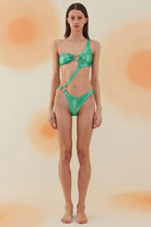 Bonesta-Pedirka Shiny Emerald Green Aksesuarlı Asimetrik Kesim Mayo-Bikini & Mayo-1-Milagron.com