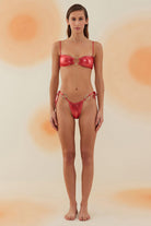 Bonesta-Sechura Shiny Crimson Red Halka Aksesuarlı Straplez Bikini Takımı-Bikini & Mayo-1-Milagron.com