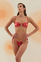 Bonesta-Sechura Shiny Crimson Red Halka Aksesuarlı Straplez Bikini Takımı-Bikini & Mayo-2-Milagron.com