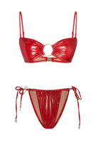 Bonesta-Sechura Shiny Crimson Red Halka Aksesuarlı Straplez Bikini Takımı-Bikini & Mayo-4-Milagron.com