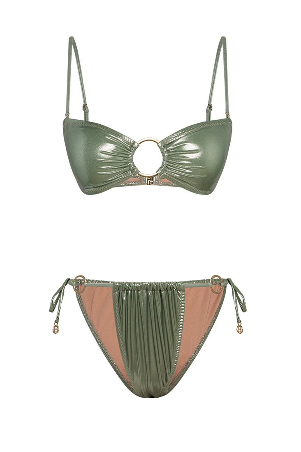 Bonesta-Sechura Shiny Tea Green Halka Aksesuarlı Straplez Bikini Takımı-Bikini & Mayo-4-Milagron.com