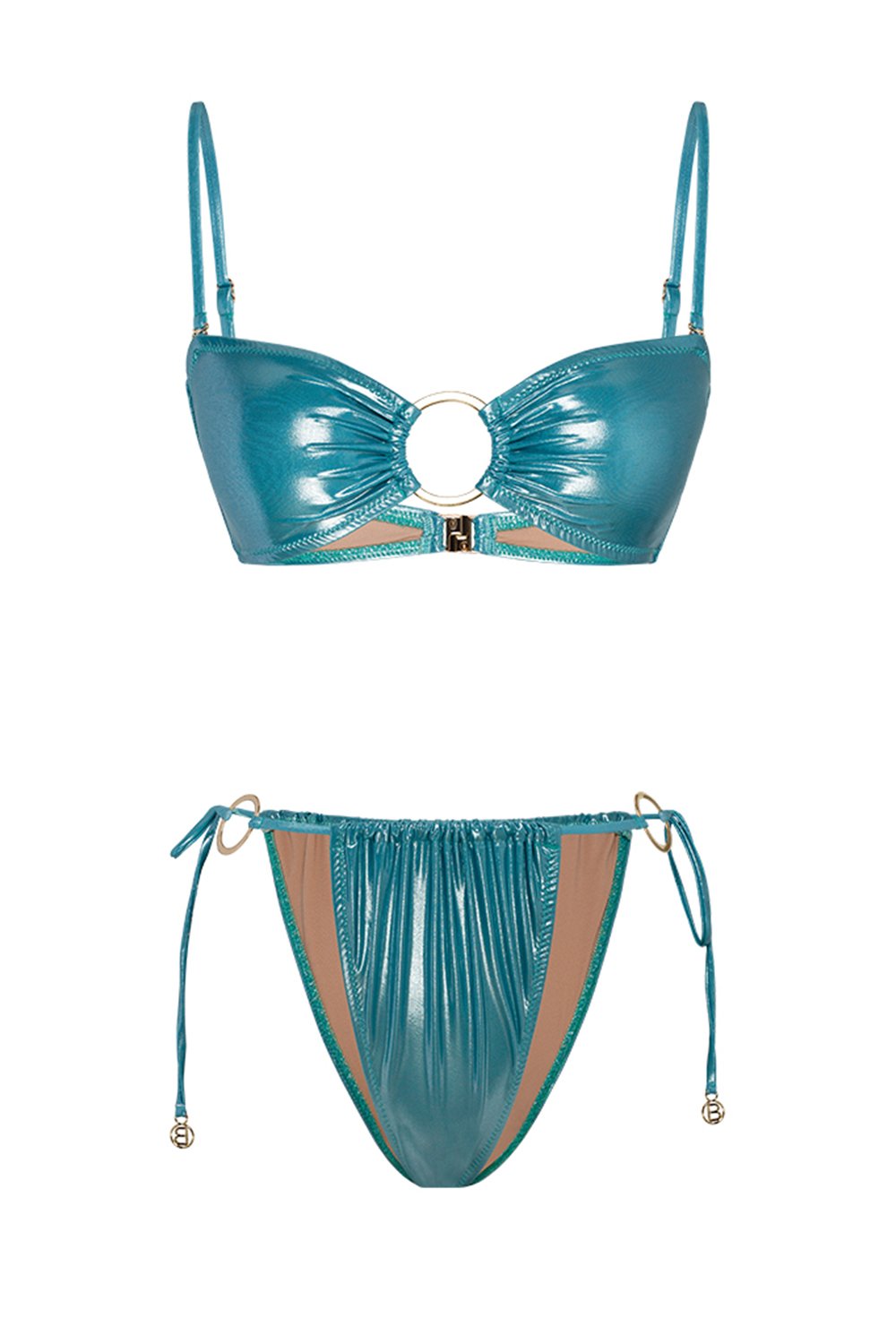 Bonesta-Sechura Shiny Turquoise Blue Halka Aksesuarlı Straplez Bikini Takımı-Bikini & Mayo-5-Milagron.com