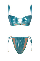 Bonesta-Sechura Shiny Turquoise Blue Halka Aksesuarlı Straplez Bikini Takımı-Bikini & Mayo-5-Milagron.com