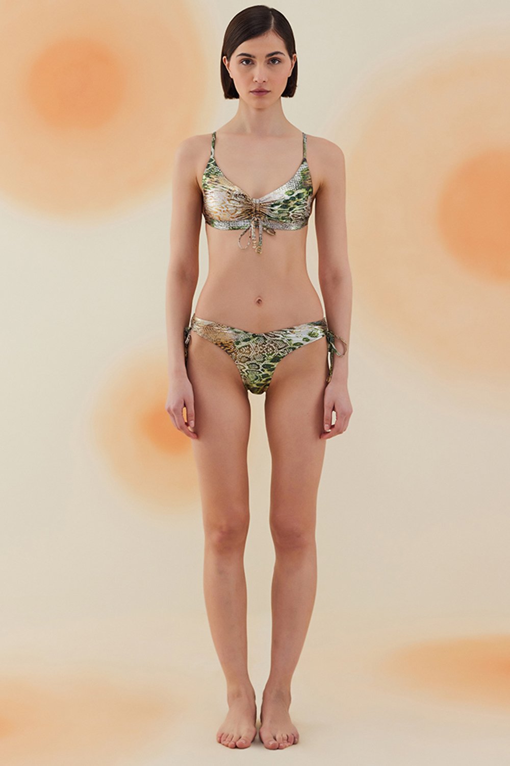 Bonesta-Sonoran Phantom Snake Pattern Önü Büzgülü Bikini Takımı-Bikini & Mayo-1-Milagron.com