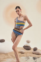 Bonesta-Takyr Navajo Ethnic Pattern Aksesuarlı Tek Omuz Mayo-Bikini & Mayo-4-Milagron.com