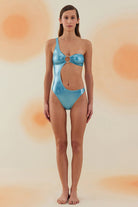 Bonesta-Tatacoa Shiny Turquoise Blue Halka Aksesuarlı Tek Omuz Mayo-Bikini & Mayo-1-Milagron.com