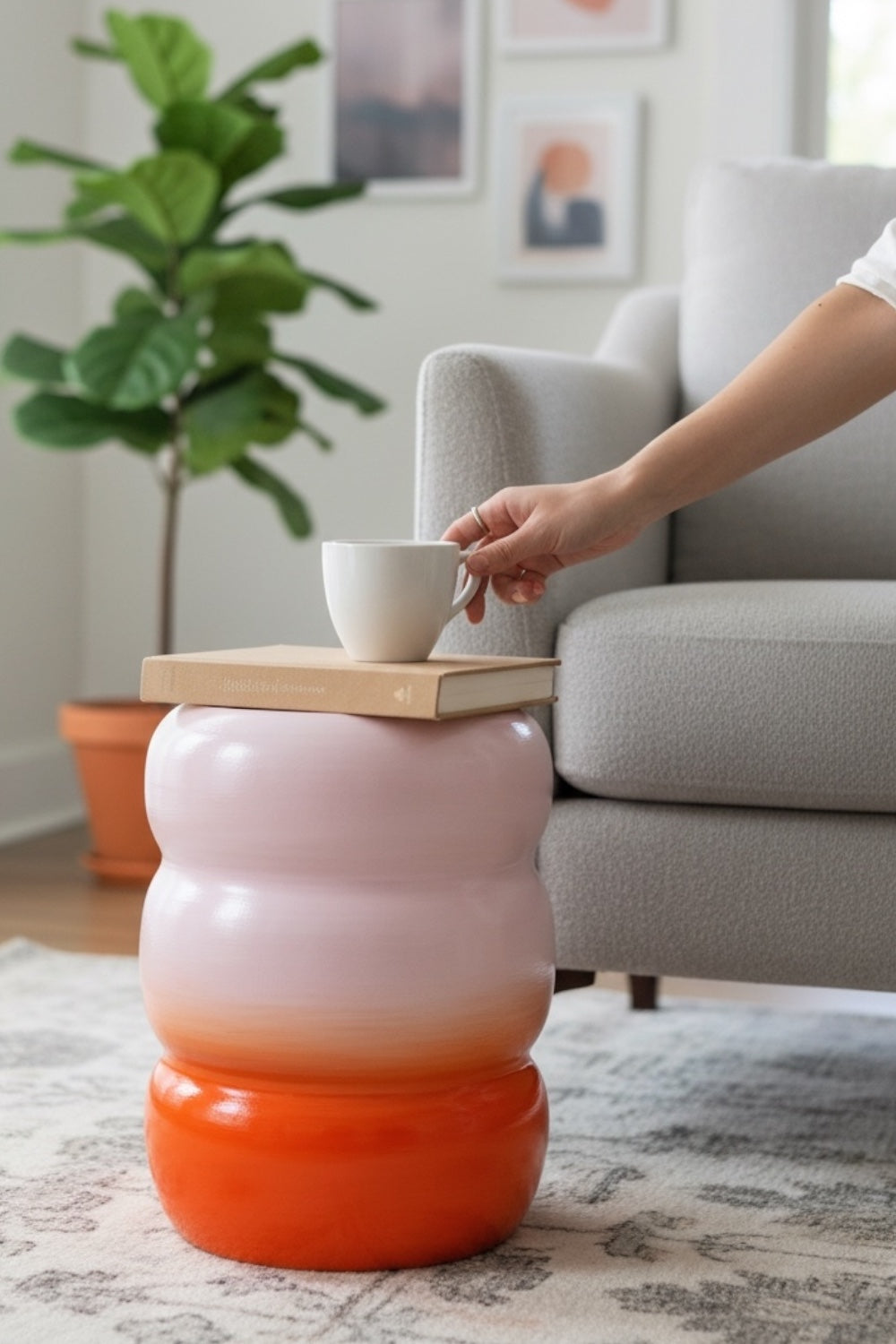 Pembe Turuncu Bubble Seramik Sehpa - 0