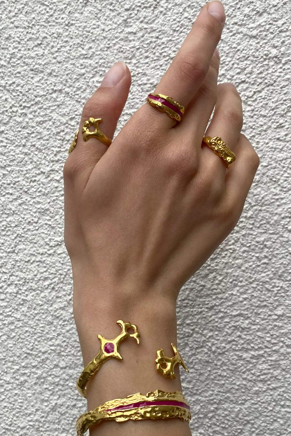 Brambuta-Ankh Fuşya Mineli Gold Bileklik-Bileklik-2-Milagron.com