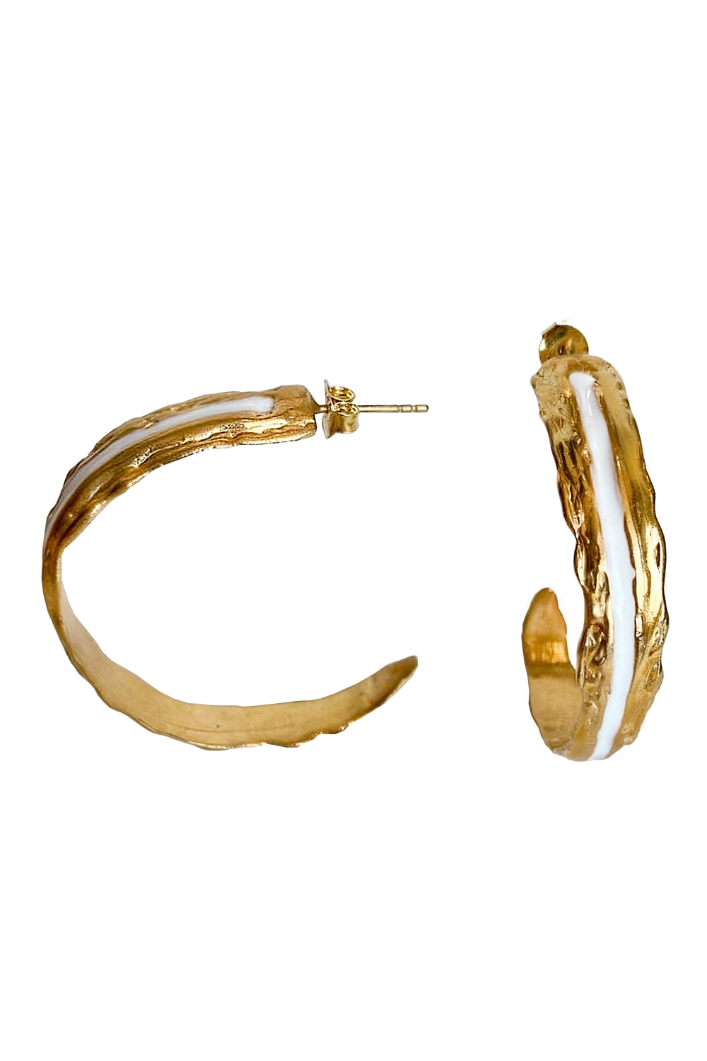 Brambuta-Enki Beyaz Mineli Gold Büyük Halka Küpe-Küpe-1-Milagron.com