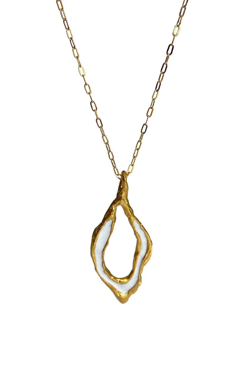 Brambuta-Enki Beyaz Mineli Gold Large Kolye-Kolye-1-Milagron.com