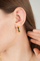 Brambuta-Enki Siyah Mineli Gold Küçük Halka Küpe-Küpe-2-Milagron.com