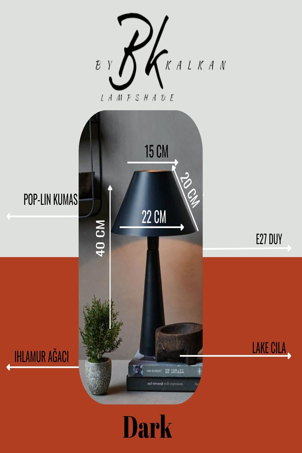 By Kalkan-Dark Ahşap Ayaklı Lake Cilalı Abajur, Masa Lambası, Aydınlatma-Abajur-1-Milagron.com