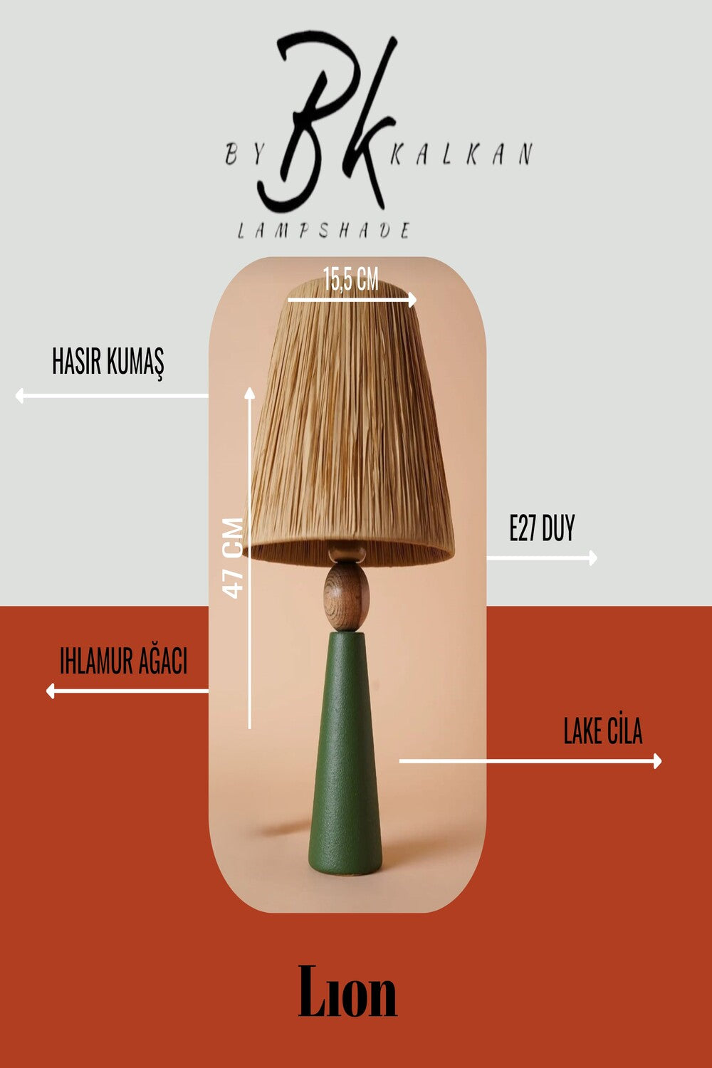 By Kalkan-Lion Ahşap Ayaklı Lake Cilalı Abajur, Masa Lambası-Abajur-2-Milagron.com