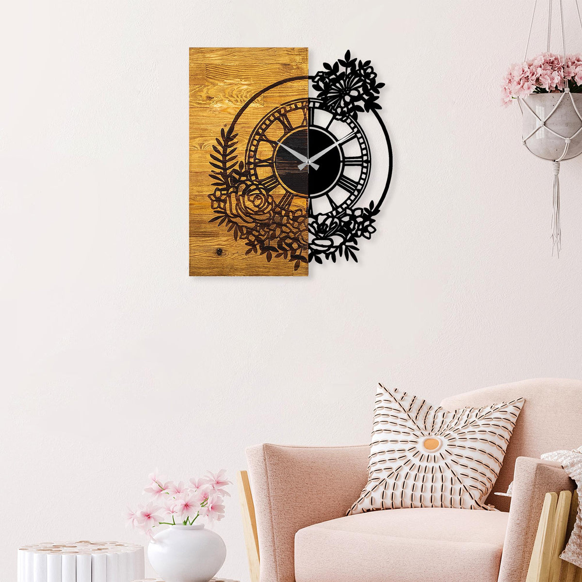 Mas-014 Dekoratif Ahşap Metal Duvar Saati 