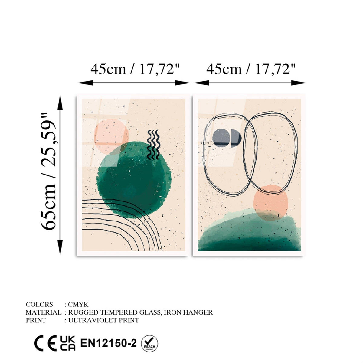 Uv-952 Baskılı Cam 2'Li Set Duvar Tablosu 