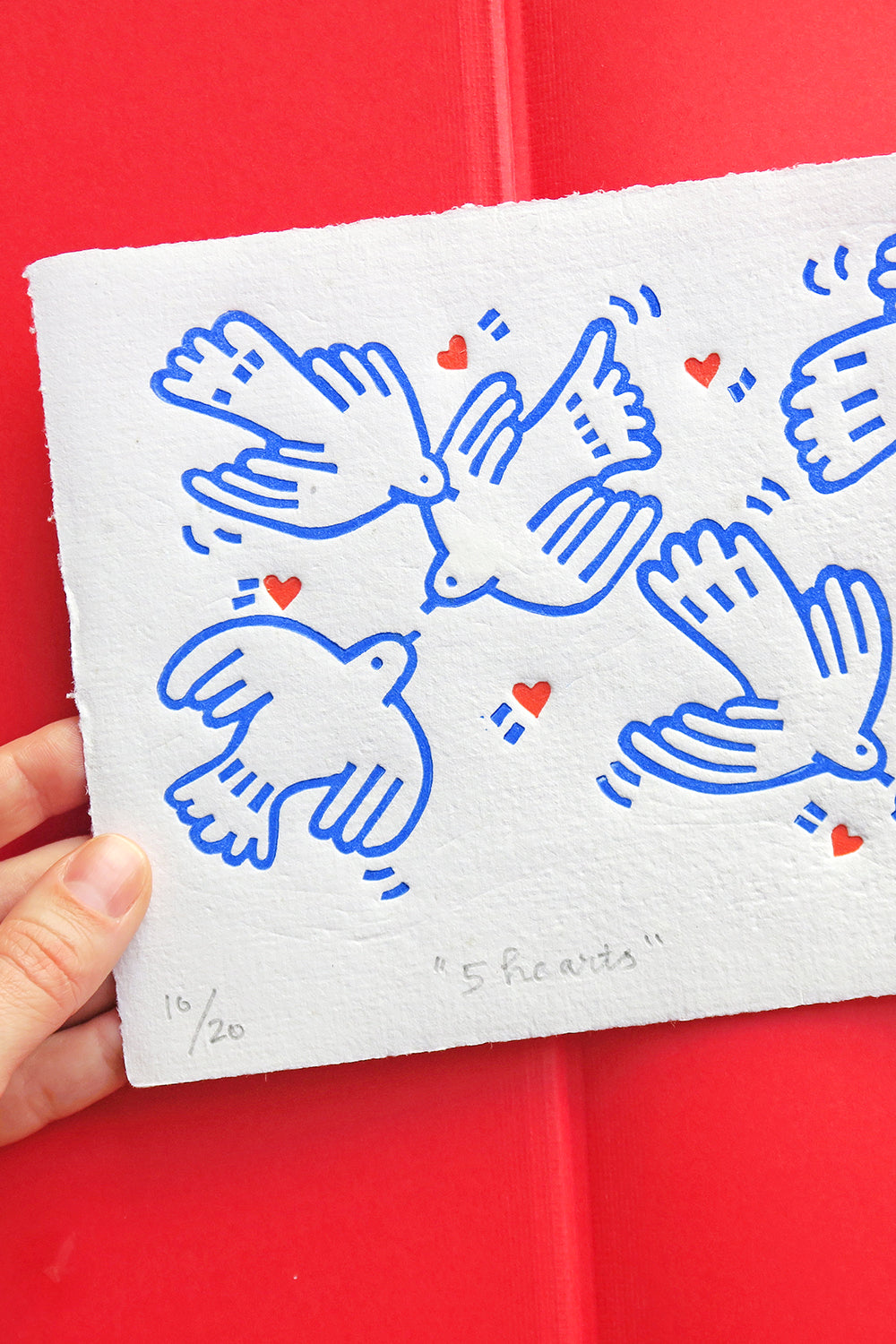 5 Hearts Linol Baskı - 1