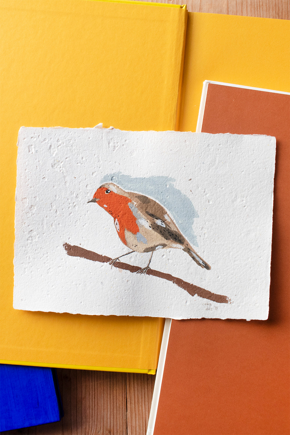 Kızılgerdan Kuşu Guaj Resim - 2