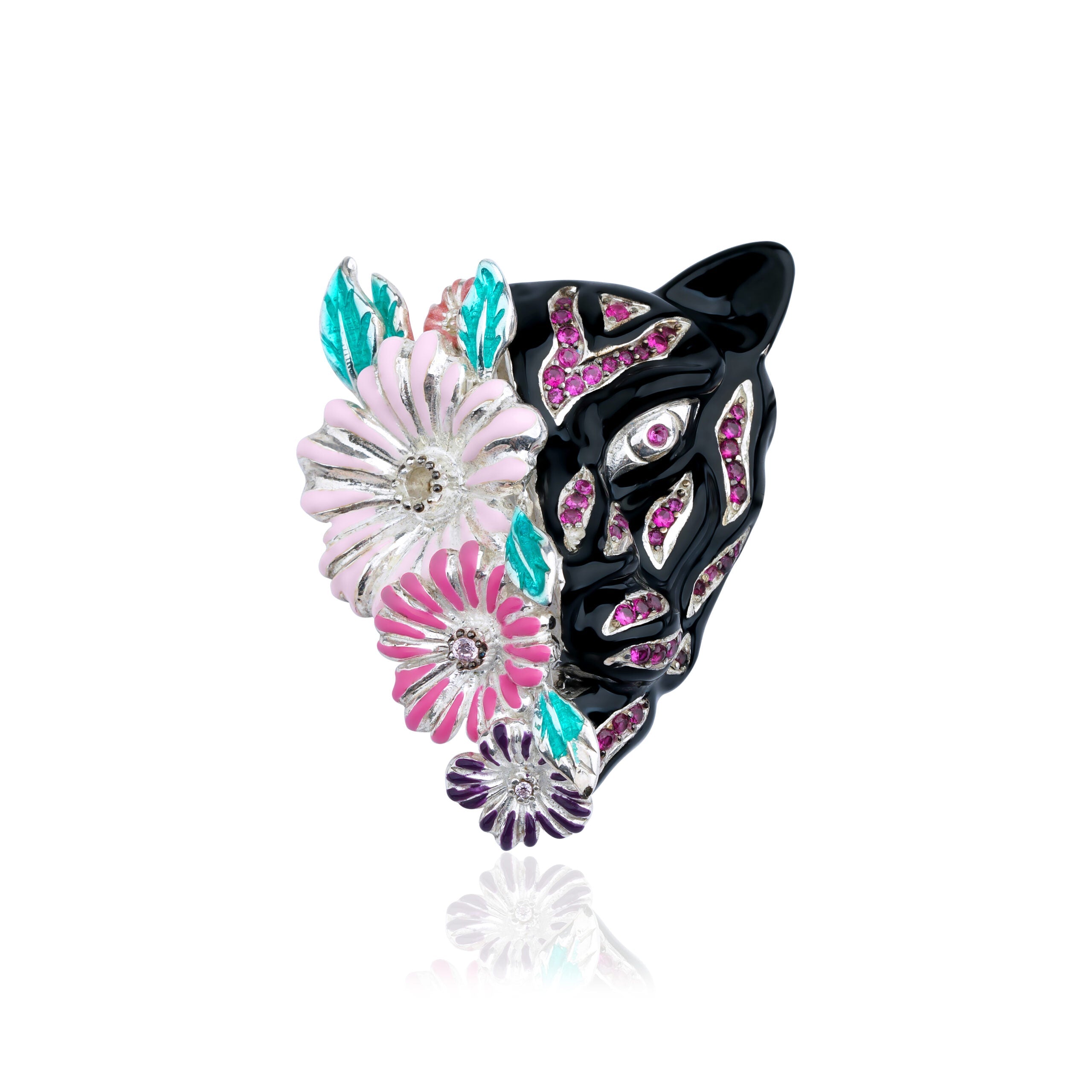 Harmony Of Contrast Ruby & Siyah Mineli Kaplan Kolye/Broş