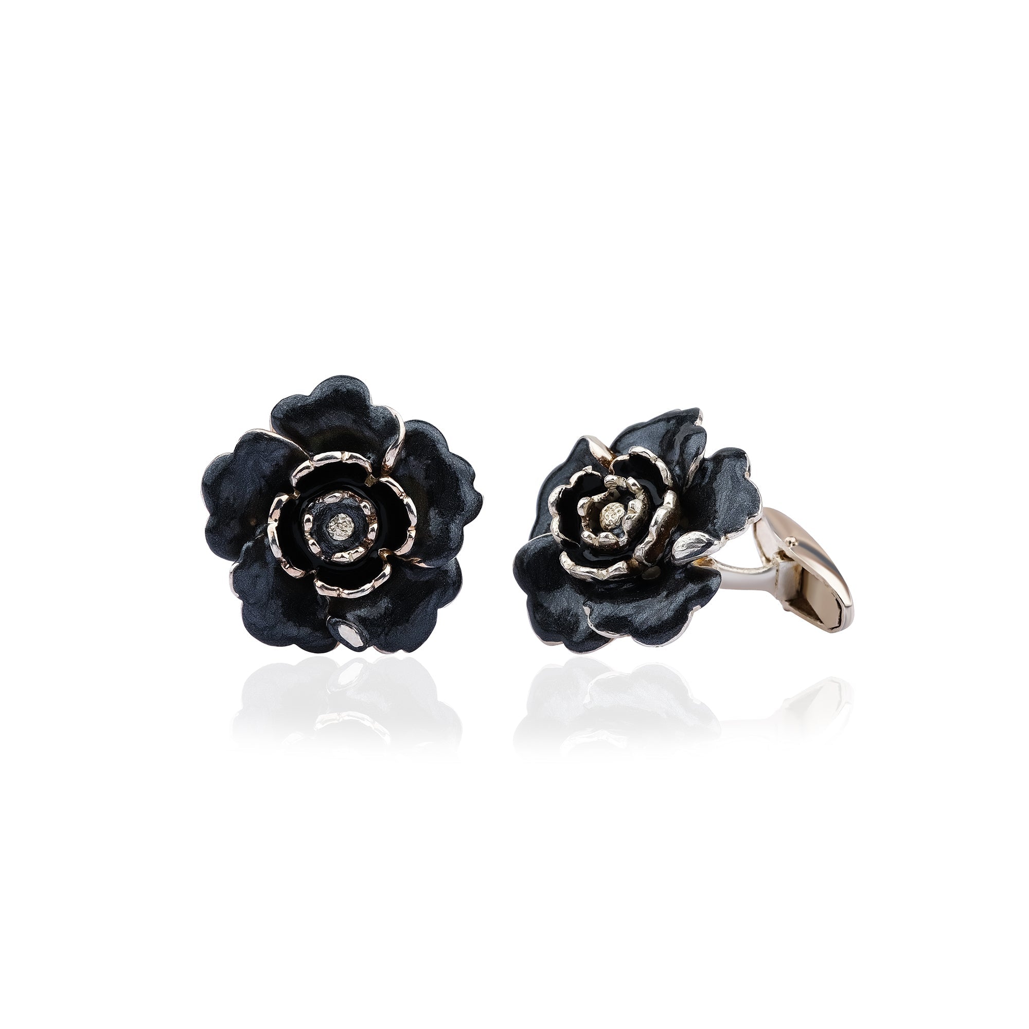 Infinity Flower Siyah Mineli Kol Düğmesi