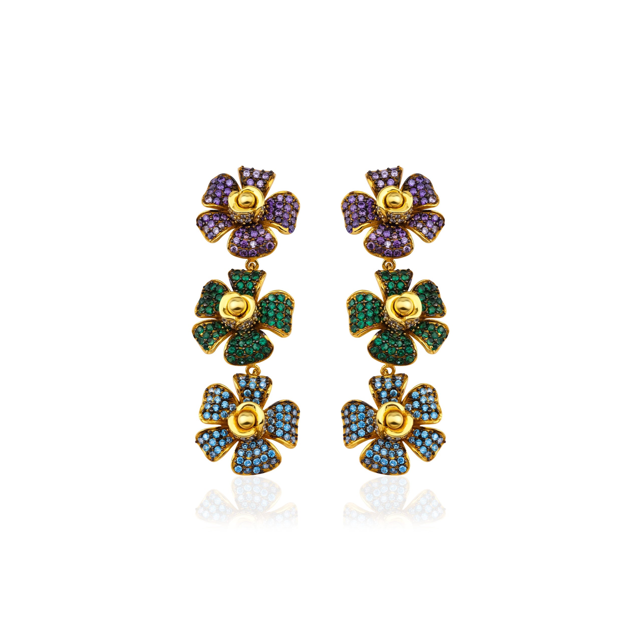 Inner Flower Mor & Yeşil & Aqua Küpe