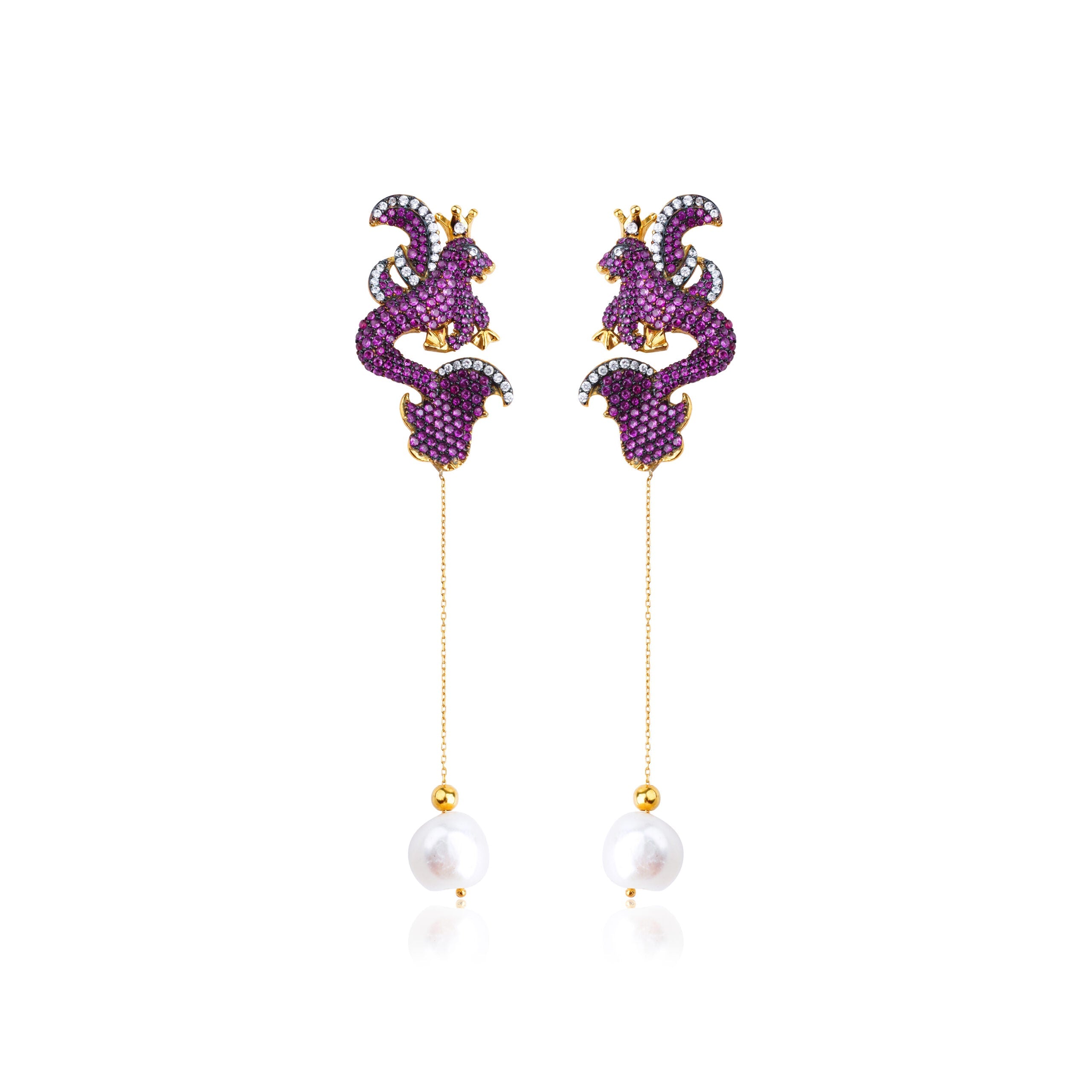 Jr. Secret Of The Universe Ruby Kristal İNcili Dragon Küpe