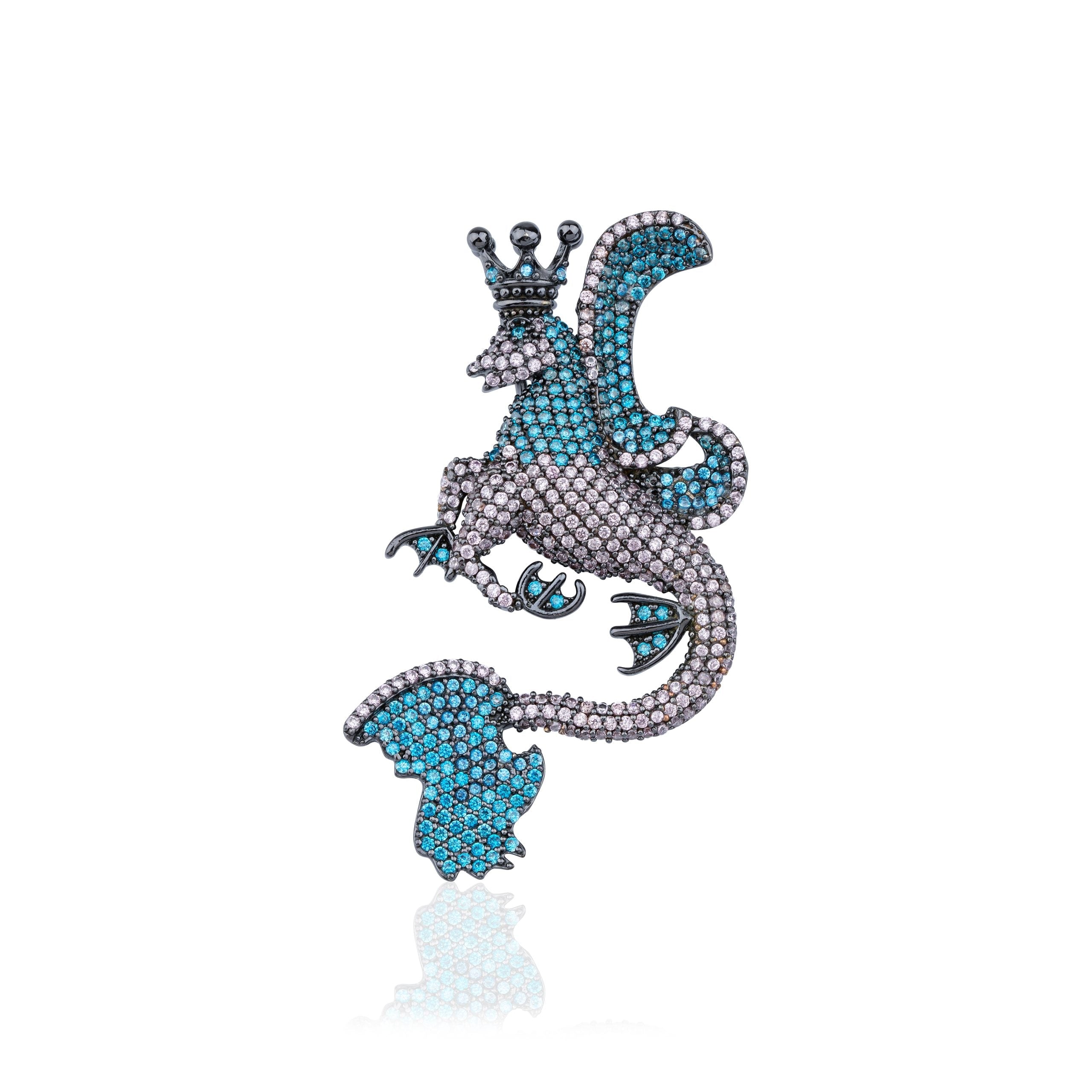 Secret Of Stamboul Aqua & Pembe Efsanevi Dragon Kolye/Broş