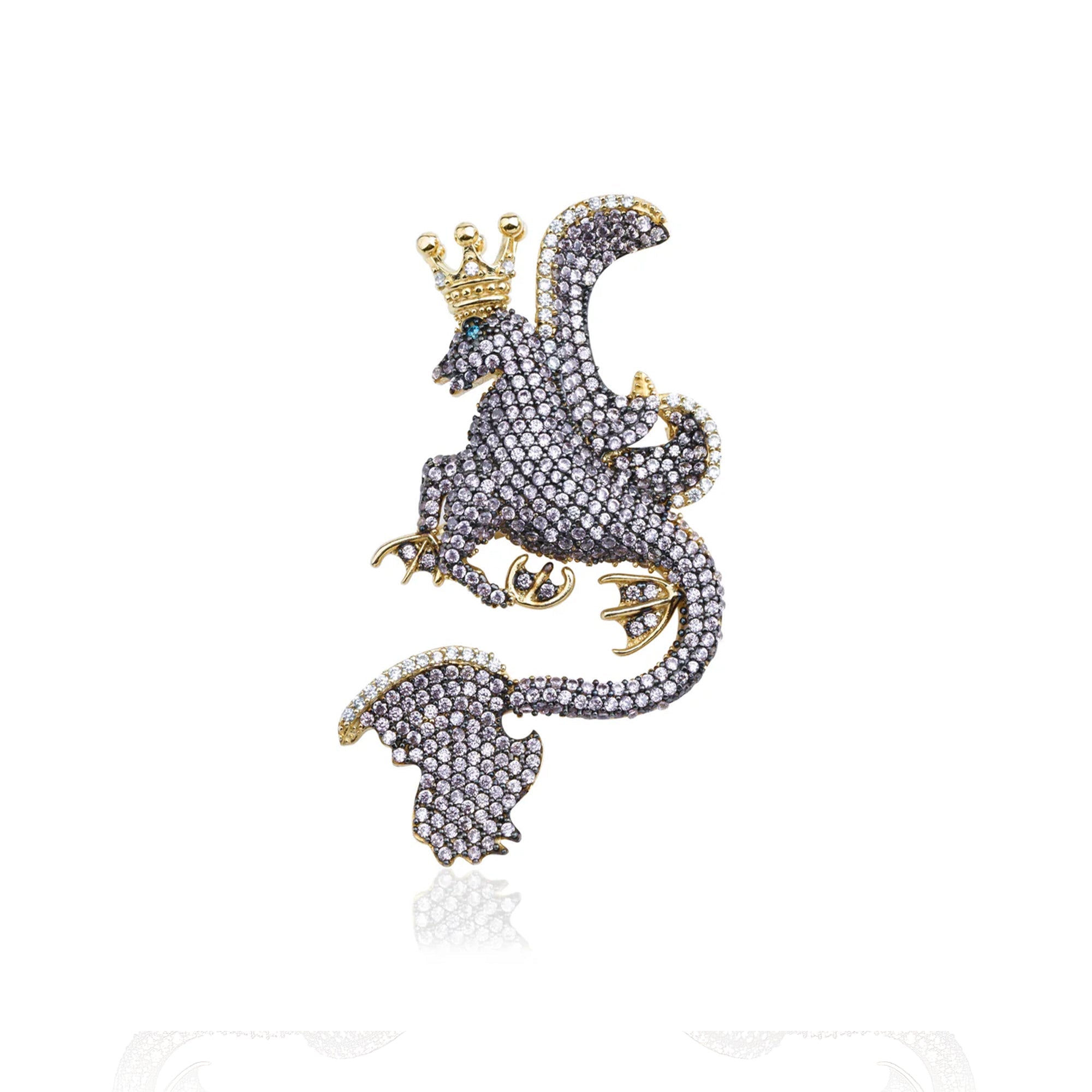 Secret Of Stamboul Beyaz Kristal Mitolojik Dragon Kolye / Broş