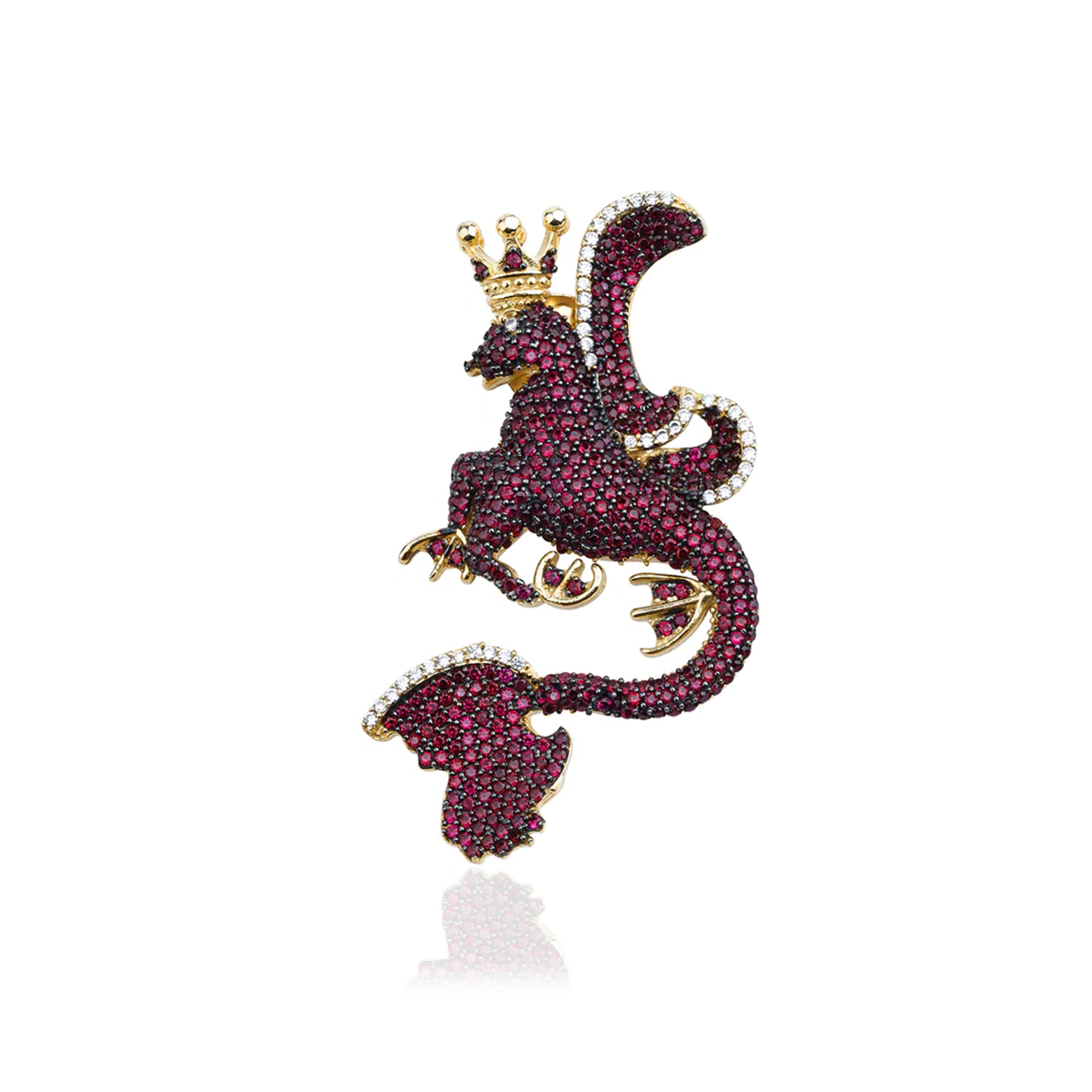 Secret Of Stamboul Burgundy Beyaz Kristal Mitolojik Dragon Kolye / Broş