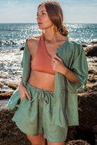 Carryberry-Çağla Yeşili Keten Kimono Takım-Alt - Üst Takım-1-Milagron.com